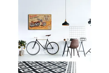 Lerretsbilde med LED-belysning 45x70 cm - Motorsykkel på et kart over Route 66 - Rød / Brun / Beige - Interiør - Maleri & posters - Lerretsbilder