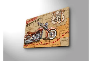 Lerretsbilde med LED-belysning 45x70 cm - Motorsykkel på et kart over Route 66 - Rød / Brun / Beige - Interiør - Maleri & posters - Lerretsbilder