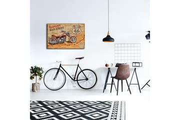 Lerretsbilde med LED-belysning 45x70 cm - Motorsykkel på et kart over Route 66 - Rød / Brun / Beige - Interiør - Maleri & posters - Lerretsbilder