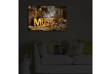 Lerretsbilde med LED-belysning 45x70 cm - Musikalsk kollasj med instrumenter og høyttalere - Gull / Brun / Svart - Interiør - Maleri & posters - Lerretsbilder