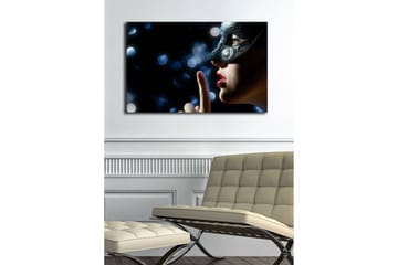Lerretsbilde med LED-belysning 45x70 cm - Mystisk kvinne med maske som lager en stillhetsgest - Svart / Hudtone / Rød - Interiør - Maleri & posters - Lerretsbilder