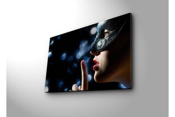 Lerretsbilde med LED-belysning 45x70 cm - Mystisk kvinne med maske som lager en stillhetsgest - Svart / Hudtone / Rød - Interiør - Maleri & posters - Lerretsbilder