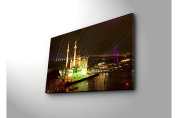 Lerretsbilde med LED-belysning 45x70 cm - Nattlig bybilde med en opplyst moské og broer - Grønn / Lilla / Gul - Interiør - Maleri & posters - Lerretsbilder