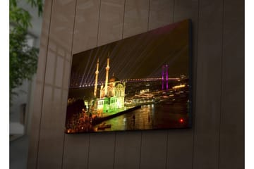 Lerretsbilde med LED-belysning 45x70 cm - Nattlig bybilde med en opplyst moské og broer - Grønn / Lilla / Gul - Interiør - Maleri & posters - Lerretsbilder
