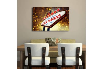 Lerretsbilde med LED-belysning 45x70 cm - Neonlysskilt med teksten LAS VEGAS - Rød / Gull / Blå - Interiør - Maleri & posters - Lerretsbilder