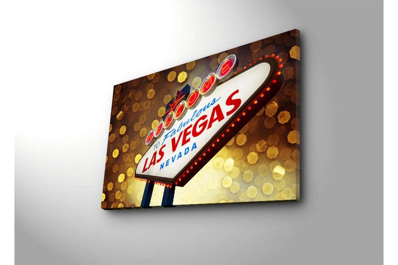 Lerretsbilde med LED-belysning 45x70 cm - Neonlysskilt med teksten LAS VEGAS - Rød / Gull / Blå - Interiør - Maleri & posters - Lerretsbilder