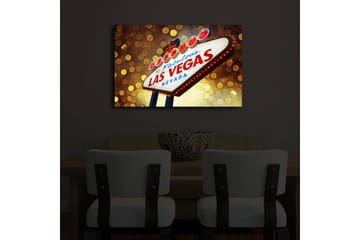 Lerretsbilde med LED-belysning 45x70 cm - Neonlysskilt med teksten LAS VEGAS - Rød / Gull / Blå - Interiør - Maleri & posters - Lerretsbilder