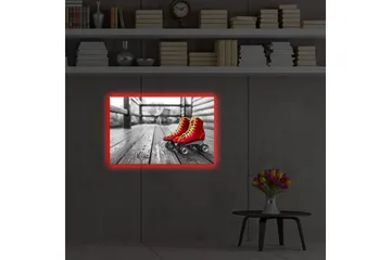Lerretsbilde med LED-belysning 45x70 cm - Røde skøyter på en trebane - Rød / Gul / Grå - Interiør - Maleri & posters - Lerretsbilder