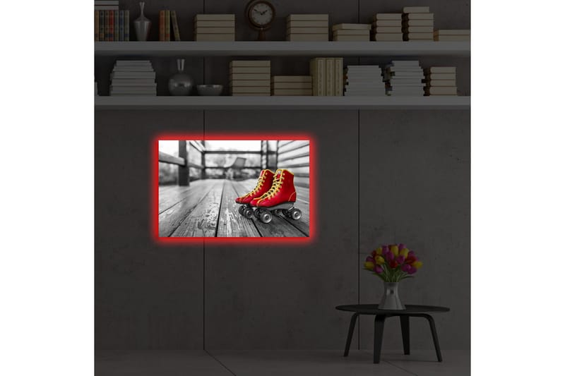 Lerretsbilde med LED-belysning 45x70 cm - Røde skøyter på en trebane - Rød / Gul / Grå - Interiør - Maleri & posters - Lerretsbilder