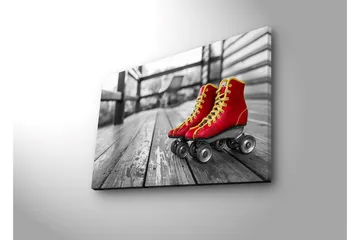 Lerretsbilde med LED-belysning 45x70 cm - Røde skøyter på en trebane - Rød / Gul / Grå - Interiør - Maleri & posters - Lerretsbilder