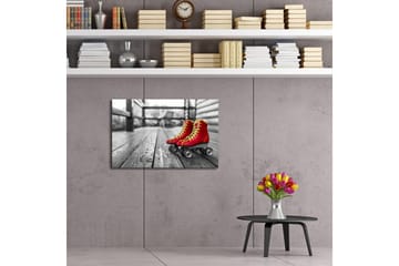 Lerretsbilde med LED-belysning 45x70 cm - Røde skøyter på en trebane - Rød / Gul / Grå - Interiør - Maleri & posters - Lerretsbilder