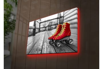 Lerretsbilde med LED-belysning 45x70 cm - Røde skøyter på en trebane - Rød / Gul / Grå - Interiør - Maleri & posters - Lerretsbilder