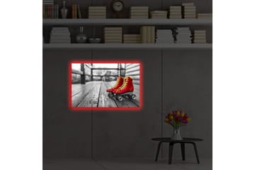 Lerretsbilde med LED-belysning 45x70 cm - Røde skøyter på en trebane - Rød / Gul / Grå - Interiør - Maleri & posters - Lerretsbilder