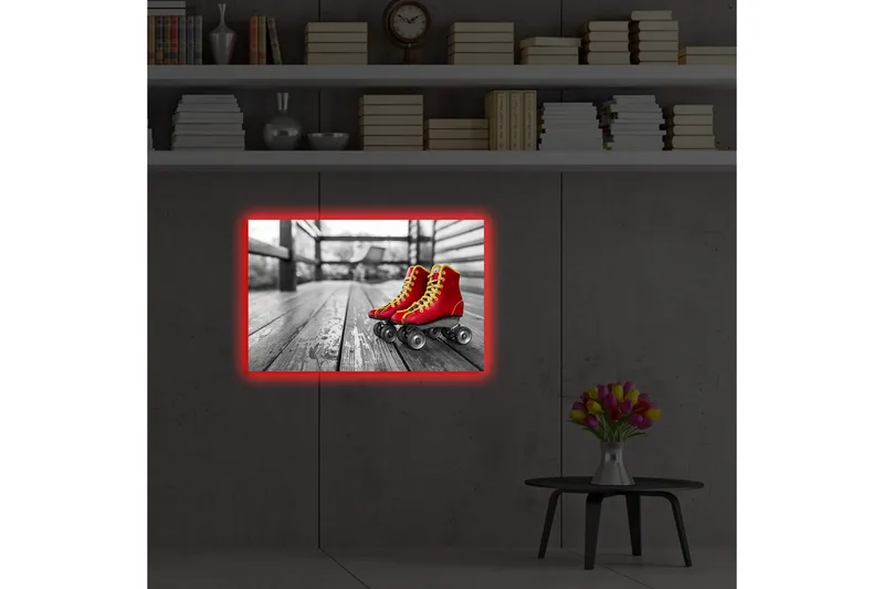 Lerretsbilde med LED-belysning 45x70 cm - Røde skøyter på en trebane - Rød / Gul / Grå - Interiør - Maleri & posters - Lerretsbilder