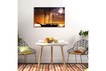 Lerretsbilde med LED-belysning 45x70 cm - Seilbåt mot en solnedgang over havet - Oransje / Svart / Gull - Interiør - Maleri & posters - Lerretsbilder