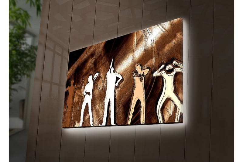 Lerretsbilde med LED-belysning 45x70 cm - Silhuetter av mennesker i forskjellige positurer mot en brun bakgrunn - Brun / Hvit / Beige - Interiør - Maleri & posters - Lerretsbilder