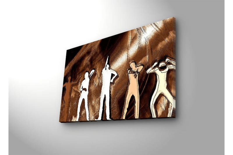 Lerretsbilde med LED-belysning 45x70 cm - Silhuetter av mennesker i forskjellige positurer mot en brun bakgrunn - Brun / Hvit / Beige - Interiør - Maleri & posters - Lerretsbilder