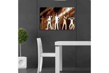 Lerretsbilde med LED-belysning 45x70 cm - Silhuetter av mennesker i forskjellige positurer mot en brun bakgrunn - Brun / Hvit / Beige - Interiør - Maleri & posters - Lerretsbilder