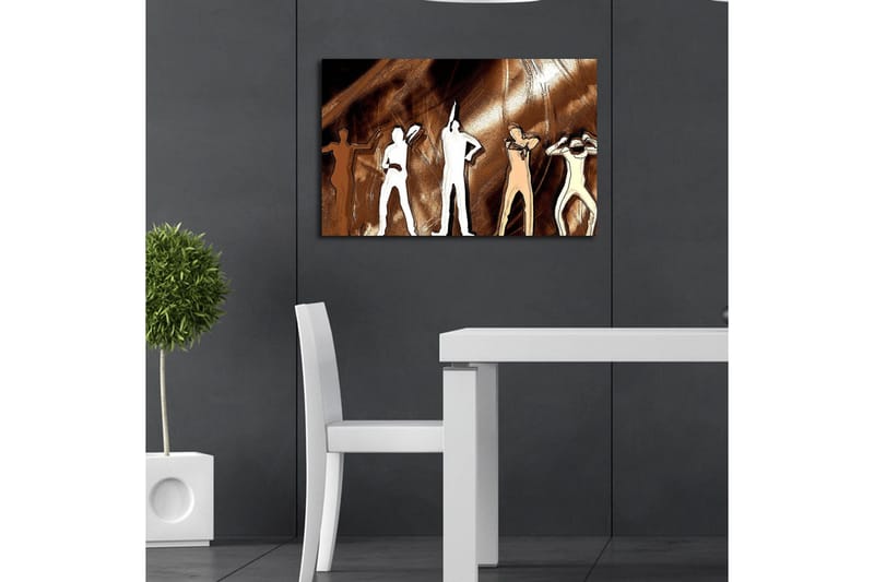 Lerretsbilde med LED-belysning 45x70 cm - Silhuetter av mennesker i forskjellige positurer mot en brun bakgrunn - Brun / Hvit / Beige - Interiør - Maleri & posters - Lerretsbilder