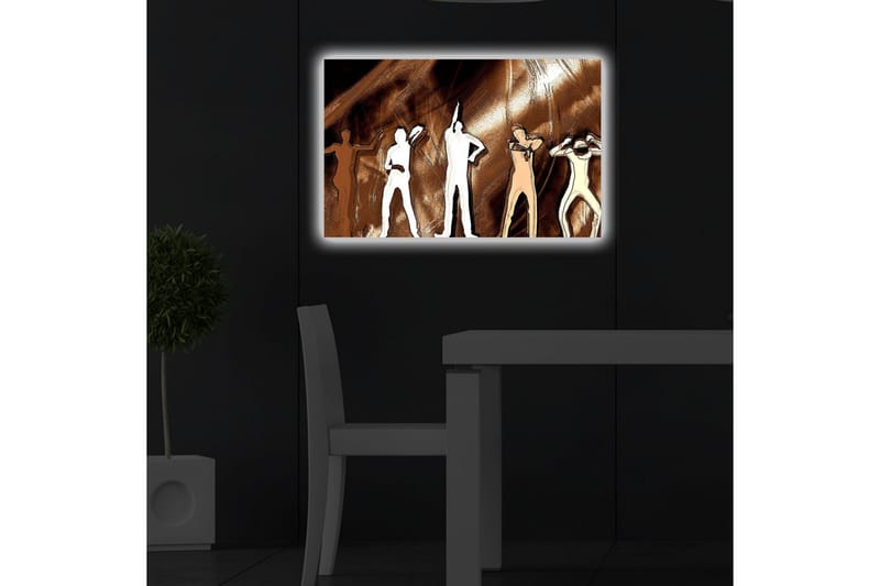 Lerretsbilde med LED-belysning 45x70 cm - Silhuetter av mennesker i forskjellige positurer mot en brun bakgrunn - Brun / Hvit / Beige - Interiør - Maleri & posters - Lerretsbilder