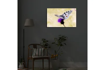 Lerretsbilde med LED-belysning 45x70 cm - Sommerfugl sittende på en blomst - Lilla / Grå / Gul - Interiør - Maleri & posters - Lerretsbilder