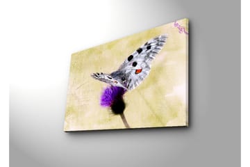 Lerretsbilde med LED-belysning 45x70 cm - Sommerfugl sittende på en blomst - Lilla / Grå / Gul - Interiør - Maleri & posters - Lerretsbilder