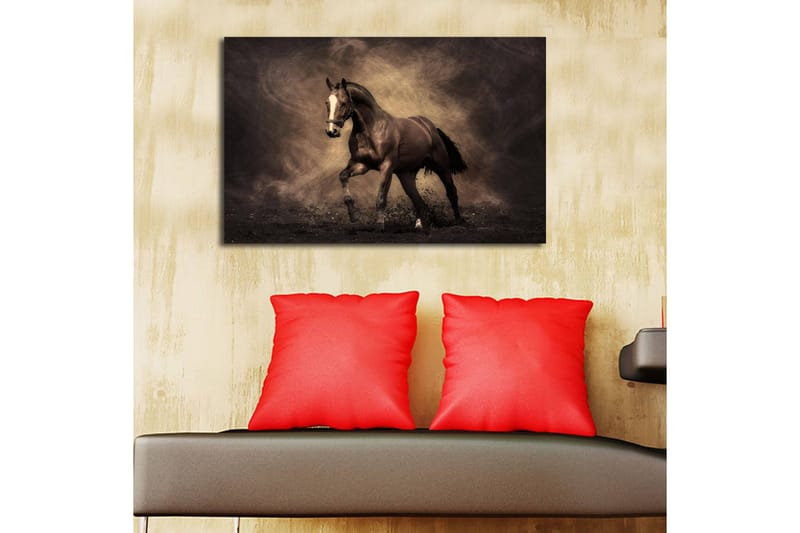 Lerretsbilde med LED-belysning 45x70 cm - Stolt hest i bevegelse - Mørk brun / Beige / Svart - Interiør - Maleri & posters - Lerretsbilder