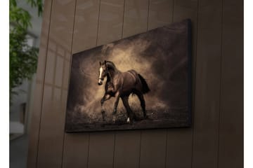 Lerretsbilde med LED-belysning 45x70 cm - Stolt hest i bevegelse - Mørk brun / Beige / Svart - Interiør - Maleri & posters - Lerretsbilder