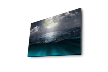 Lerretsbilde med LED-belysning 45x70 cm - Storslått måne over et stormfullt hav - Mørk blå / Turkis / Grå - Interiør - Maleri & posters - Lerretsbilder