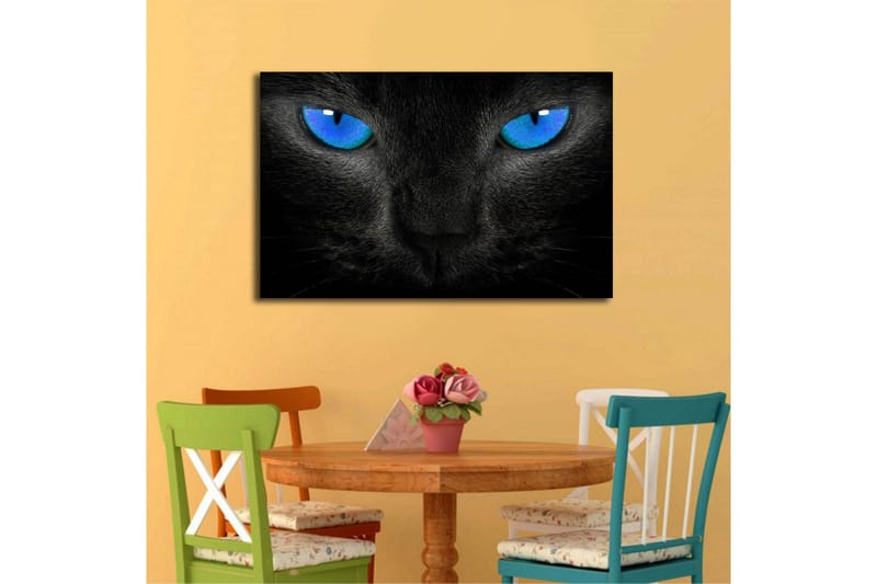 Lerretsbilde med LED-belysning 45x70 cm - Svart katt med intense blå øyne - Svart / Blå - Interiør - Maleri & posters - Lerretsbilder