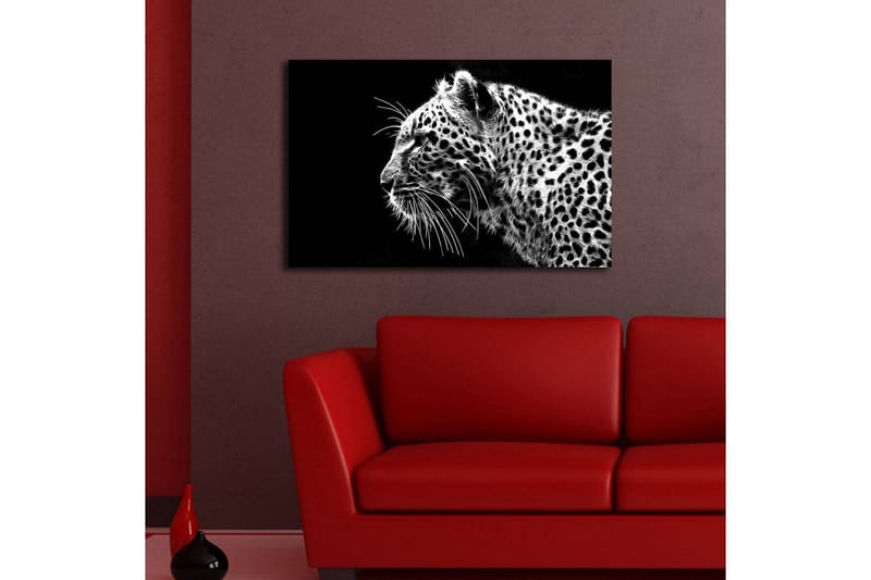 Lerretsbilde med LED-belysning 45x70 cm - Svart og hvit leopardprofil med detaljert pelsstruktur - Svart / Hvit - Interiør - Maleri & posters - Lerretsbilder