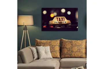 Lerretsbilde med LED-belysning 45x70 cm - Taxiskilt med fransk tekst i et urbant miljø - Gul / Svart / Rød - Interiør - Maleri & posters - Lerretsbilder