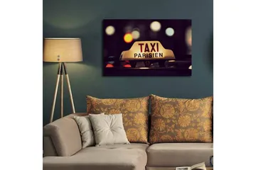 Lerretsbilde med LED-belysning 45x70 cm - Taxiskilt med fransk tekst i et urbant miljø - Gul / Svart / Rød - Interiør - Maleri & posters - Lerretsbilder