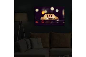 Lerretsbilde med LED-belysning 45x70 cm - Taxiskilt med fransk tekst i et urbant miljø - Gul / Svart / Rød - Interiør - Maleri & posters - Lerretsbilder