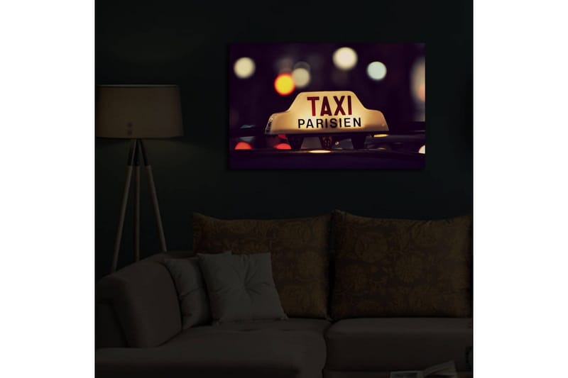 Lerretsbilde med LED-belysning 45x70 cm - Taxiskilt med fransk tekst i et urbant miljø - Gul / Svart / Rød - Interiør - Maleri & posters - Lerretsbilder