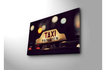 Lerretsbilde med LED-belysning 45x70 cm - Taxiskilt med fransk tekst i et urbant miljø - Gul / Svart / Rød - Interiør - Maleri & posters - Lerretsbilder