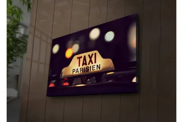 Lerretsbilde med LED-belysning 45x70 cm - Taxiskilt med fransk tekst i et urbant miljø - Gul / Svart / Rød - Interiør - Maleri & posters - Lerretsbilder