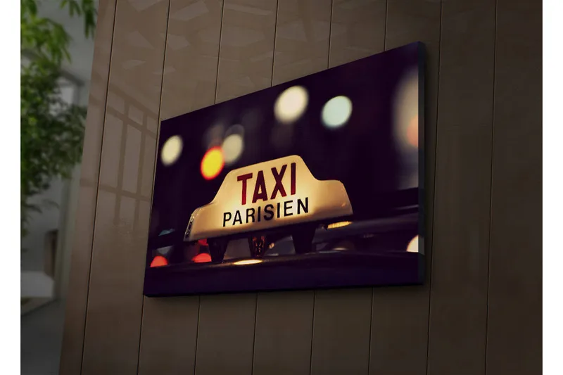 Lerretsbilde med LED-belysning 45x70 cm - Taxiskilt med fransk tekst i et urbant miljø - Gul / Svart / Rød - Interiør - Maleri & posters - Lerretsbilder