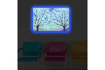 Lerretsbilde med LED-belysning 45x70 cm - To stiliserte trær med fargerike sirkler som blomstrer i en drømmeaktig bakgrunn - Blå / Grønn / Svart - Interiør - Maleri & posters - Lerretsbilder