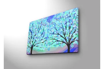 Lerretsbilde med LED-belysning 45x70 cm - To stiliserte trær med fargerike sirkler som blomstrer i en drømmeaktig bakgrunn - Blå / Grønn / Svart - Interiør - Maleri & posters - Lerretsbilder