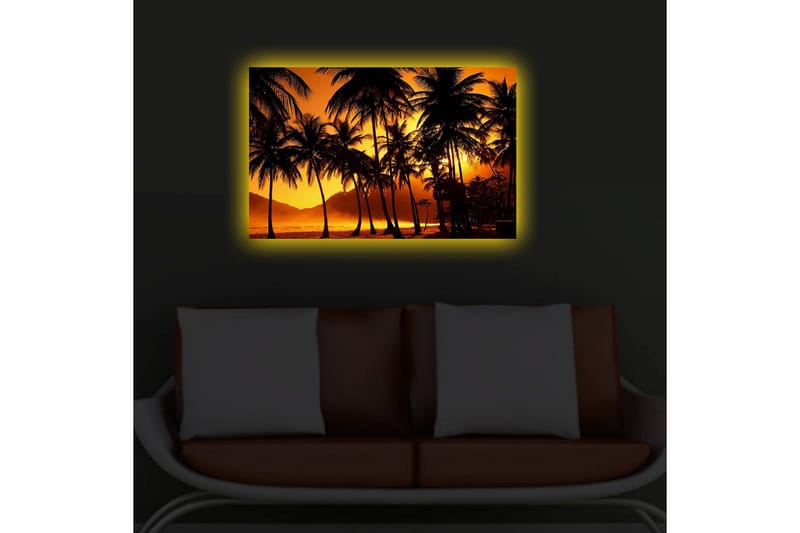 Lerretsbilde med LED-belysning 45x70 cm - Tropisk solnedgang med palmer i silhuett - Oransje / Svart - Interiør - Maleri & posters - Lerretsbilder