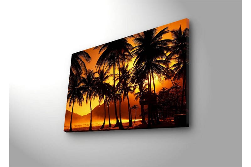 Lerretsbilde med LED-belysning 45x70 cm - Tropisk solnedgang med palmer i silhuett - Oransje / Svart - Interiør - Maleri & posters - Lerretsbilder