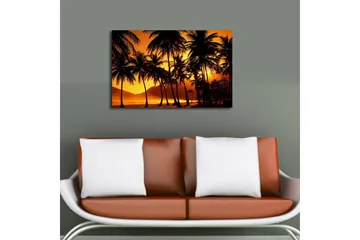 Lerretsbilde med LED-belysning 45x70 cm - Tropisk solnedgang med palmer i silhuett - Oransje / Svart - Interiør - Maleri & posters - Lerretsbilder