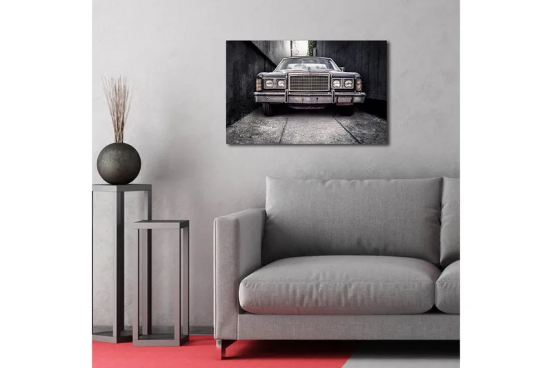 Lerretsbilde med LED-belysning 45x70 cm - Utslitt bil i en smal bakgate - Grå / Svart / Sølv - Interiør - Maleri & posters - Lerretsbilder