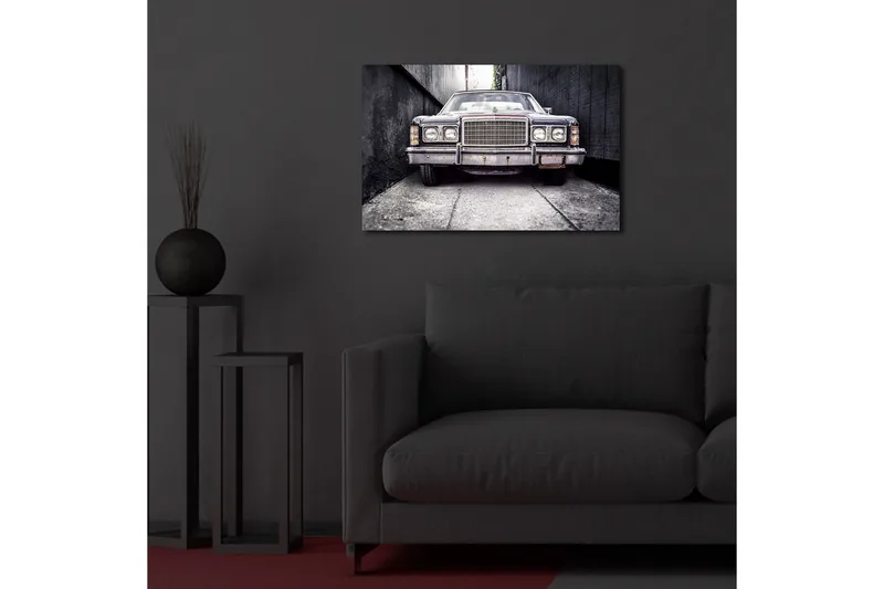 Lerretsbilde med LED-belysning 45x70 cm - Utslitt bil i en smal bakgate - Grå / Svart / Sølv - Interiør - Maleri & posters - Lerretsbilder