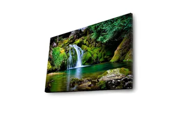 Lerretsbilde med LED-belysning 45x70 cm - Vakker foss med frodig grøntområde og fjellformasjoner - Grønn / Blå / Brun - Interiør - Maleri & posters - Lerretsbilder