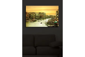 Lerretsbilde med LED-belysning 45x70 cm - Vakker utsikt over en kanal i Venezia ved solnedgang - Gull / Grønn / Brun - Interiør - Maleri & posters - Lerretsbilder