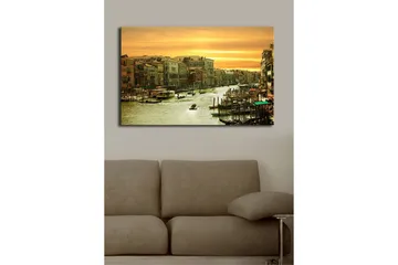 Lerretsbilde med LED-belysning 45x70 cm - Vakker utsikt over en kanal i Venezia ved solnedgang - Gull / Grønn / Brun - Interiør - Maleri & posters - Lerretsbilder