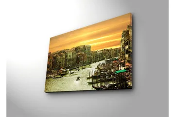 Lerretsbilde med LED-belysning 45x70 cm - Vakker utsikt over en kanal i Venezia ved solnedgang - Gull / Grønn / Brun - Interiør - Maleri & posters - Lerretsbilder