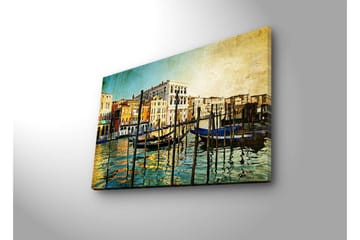 Lerretsbilde med LED-belysning 45x70 cm - Vakker venetiansk kanal med fargerike bygninger og båter - Blå / Oransje / Grønn - Interiør - Maleri & posters - Lerretsbilder